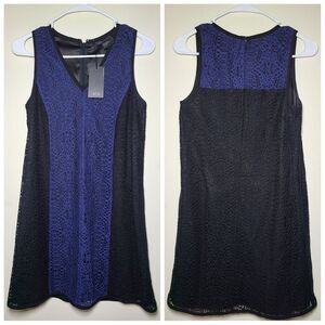 NWT|Armani Exchange Black & Blue Sleeveless Lace Shift Dress, XS